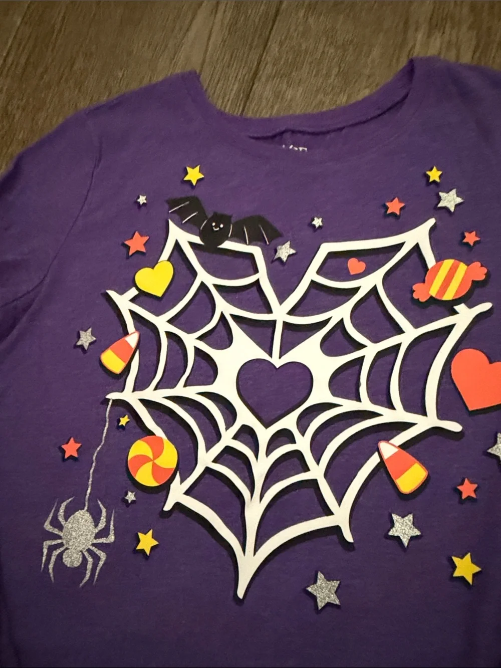 The Children's Place Purple Halloween Spiderweb Heart Long Sleeve Tee